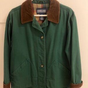 Women's Lands End Barn Chore Jacket Green Canvas  w/ Corduroy Trim Size Medium